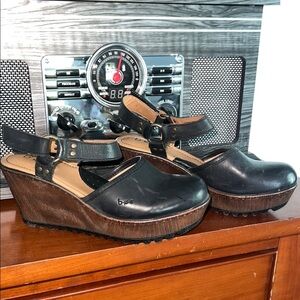 BOC Black and Brown Leather Clogs with Wedge Sole